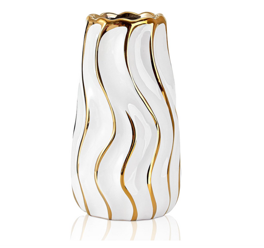Vertical Gold Stripe Ceramic Flower Vase